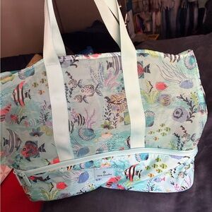 Vera Bradley Sea Life Print Tote in Light Aqua with Multicolor Fish